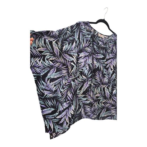 Quacker Factory by Jeanne Bice Black Purple Poncho Top Embellished Leaf Size SM - Picture 4 of 6